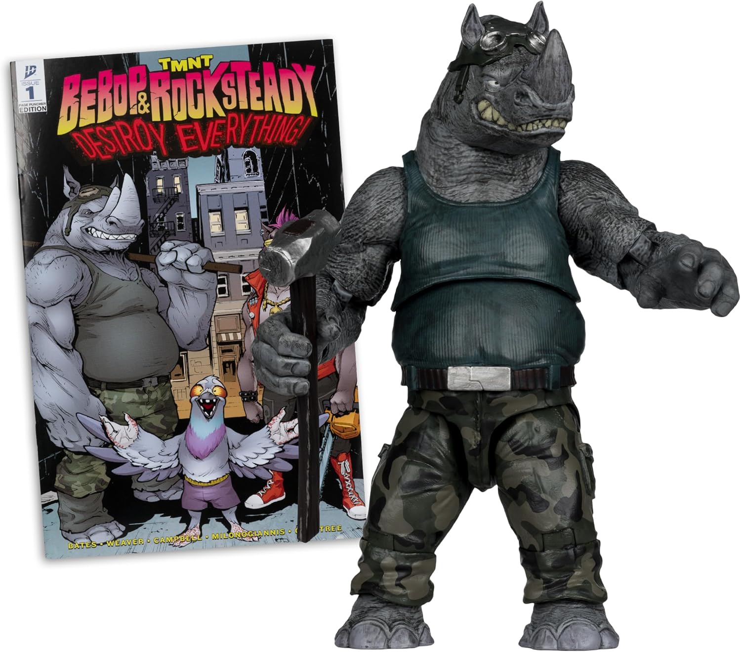 McFarlane Toys-Teenage Mutant Ninja Turtles (Page Punchers) Rocksteady 5in Action Figure with Comic