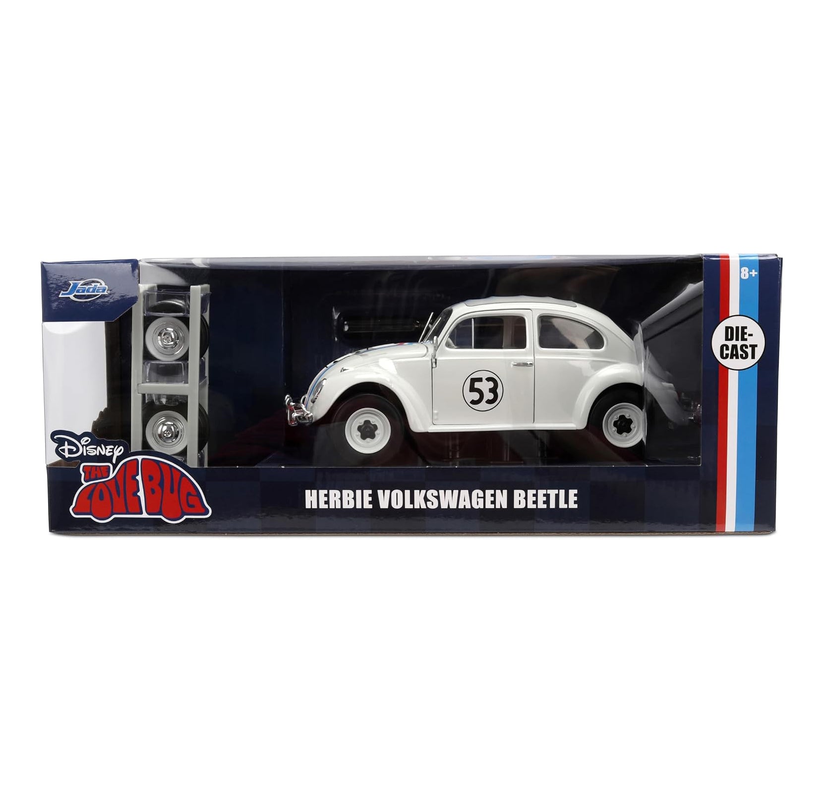 Jada Toys - Hollywood Rides 1:24 Herbie The Love Bug Volkswagen Beetle Die-Cast Vehicle with Tire Rack Toys