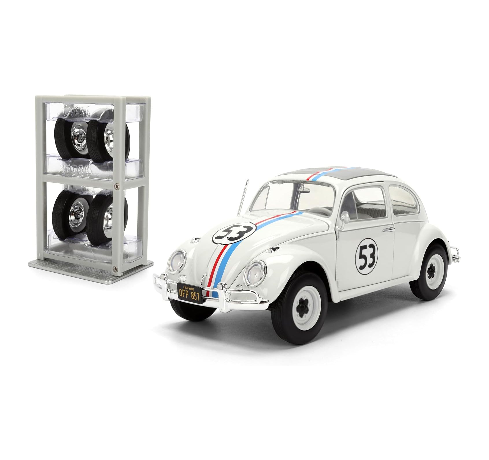 Jada Toys - Hollywood Rides 1:24 Herbie The Love Bug Volkswagen Beetle Die-Cast Vehicle with Tire Rack Toys