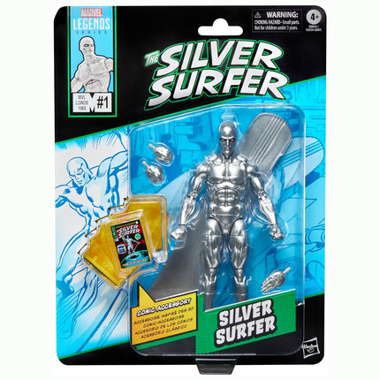 Marvel Legends Series Silver Surfer, Silver Surfer #1 (1968) and Fantastic Four, Comics-Inspired Collectible 6-Inch Scale Action Figure with Character-Sized Comic Accessory
