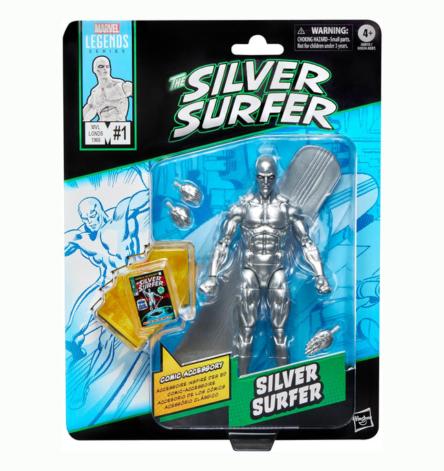 Marvel Legends Series Silver Surfer, Silver Surfer #1 (1968) and Fantastic Four, Comics-Inspired Collectible 6-Inch Scale Action Figure with Character-Sized Comic Accessory