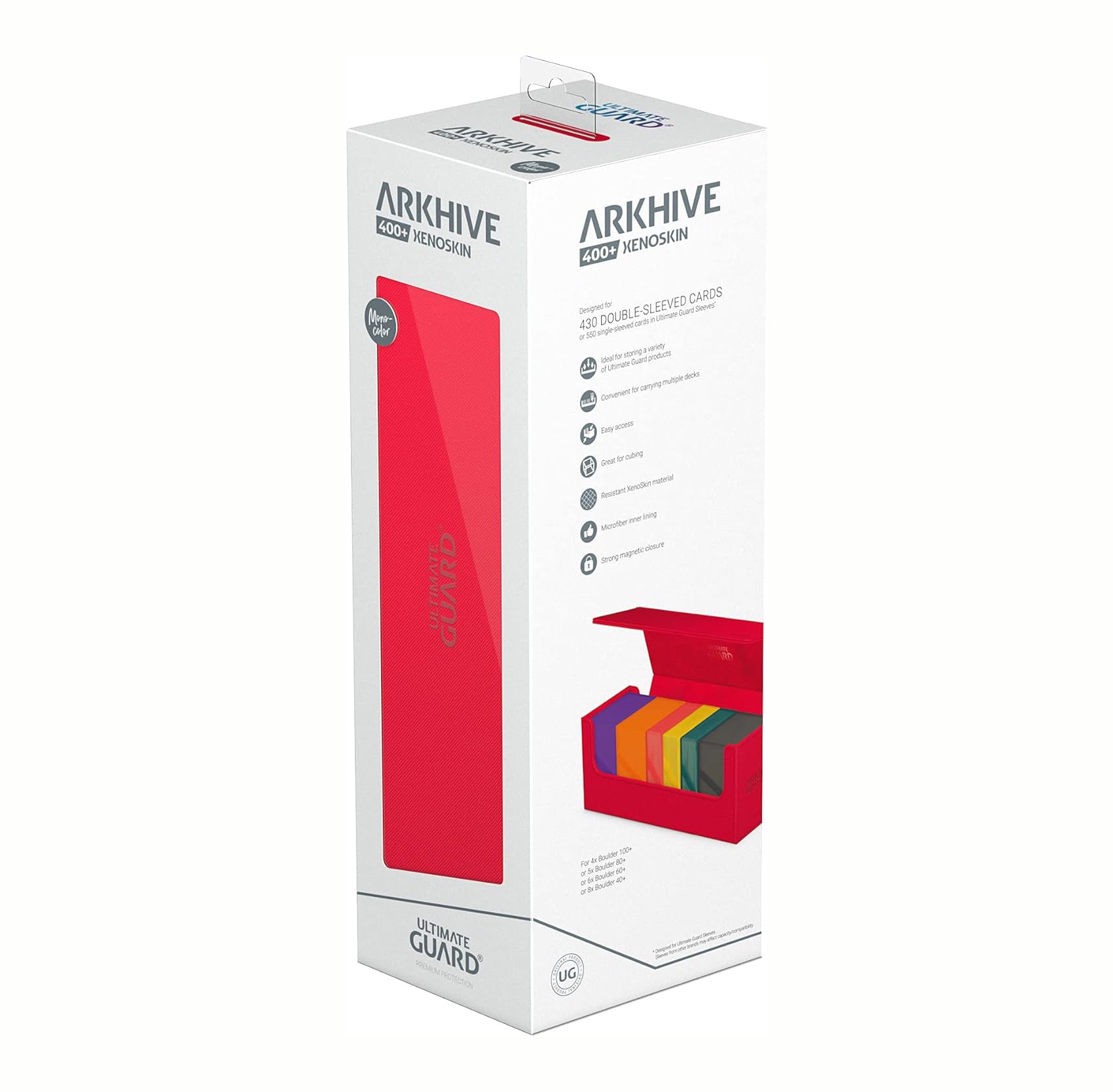 Ultimate Guard - Arkhive 400+ Xenoskin (RED) Deck Case for 400 Double-Sleeved TCG Cards (Compatible with Boulders)