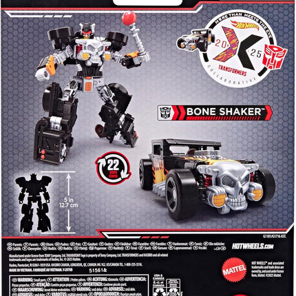 Transformers Collaborative Hot Wheels x Bone Shaker, Deluxe Class 5-Inch Robot Action Figure Converts to Car