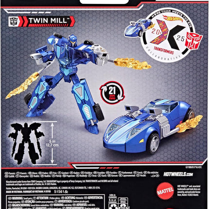 Transformers Collaborative Hot Wheels x Twin Mill, Deluxe Class 5-Inch Robot Action Figure Converts to Racecar