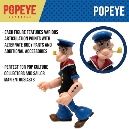 Popeye The Sailor Man First Appearance, Black Shirt 1:12 Scale Action Figure – Highly Articulated Collectible with Accessories and Alternate Parts