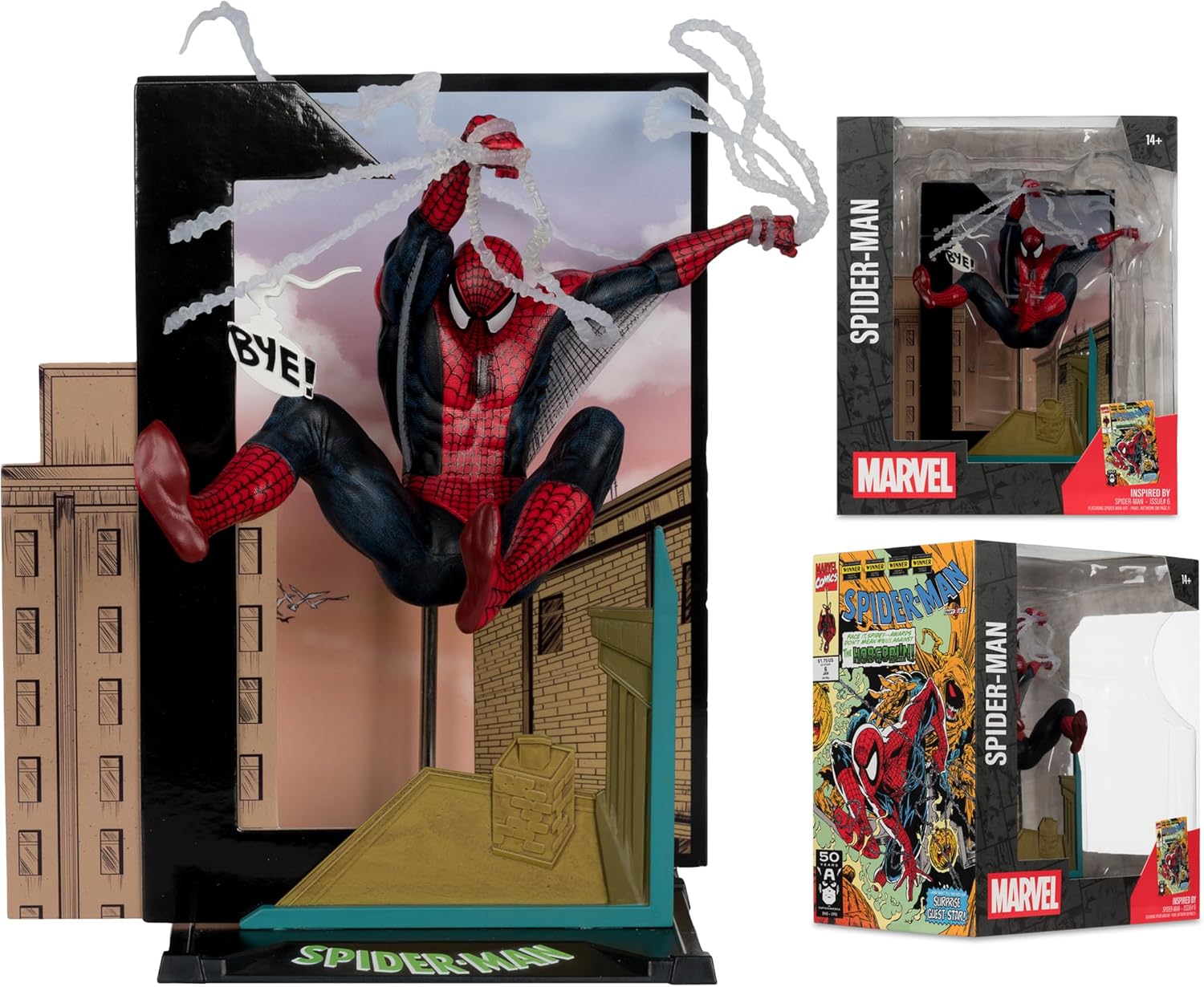 McFarlane Toys - Figura De Spider-Man A Escala 1:6 Con Base Ambiental Y Cómic The Amazing Spider-Man #302, Basada En El Número 301