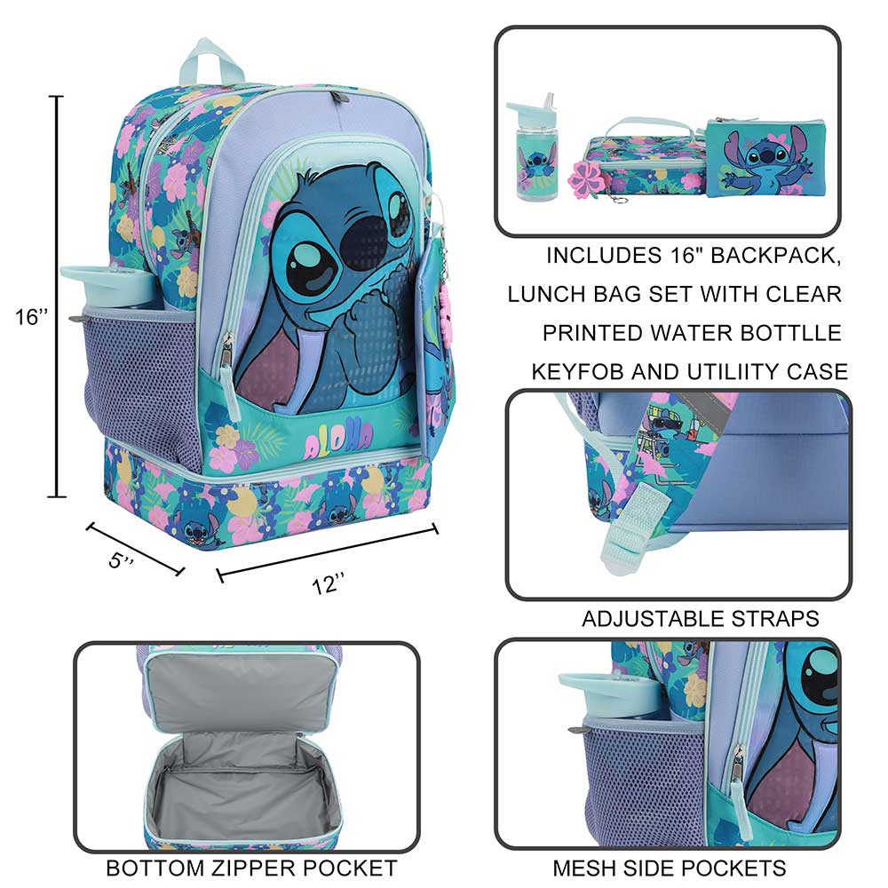 Disney Stitch Youth 5 pc Backpack Set