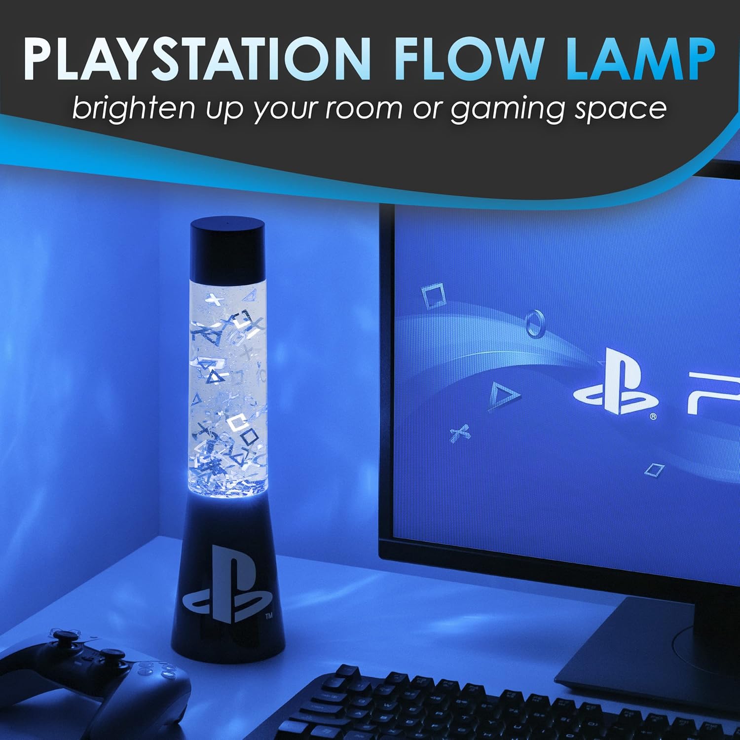 Paladone PlayStation Glitter Flow Lamp Night Light, Bedroom Décor Mood Light