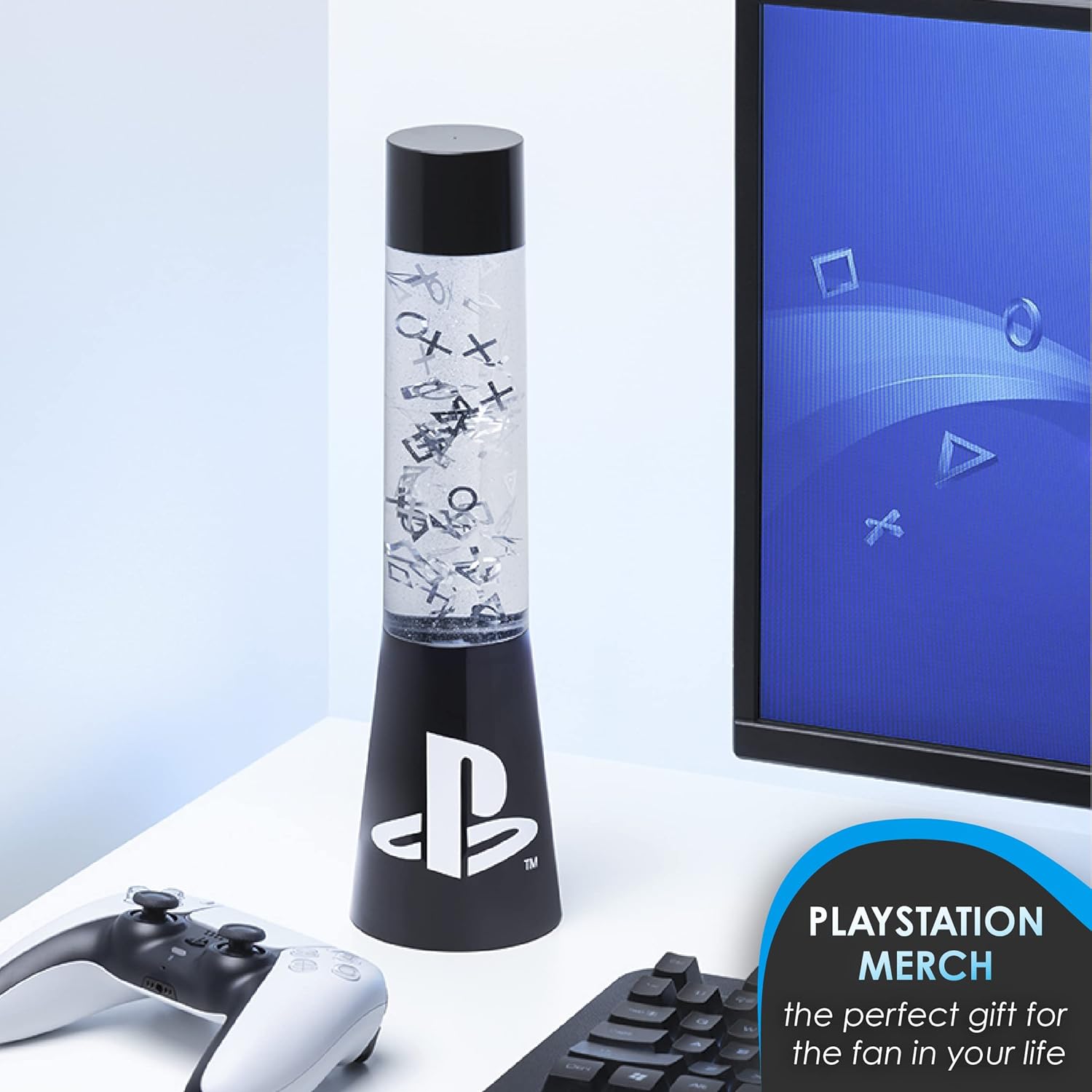 Paladone PlayStation Glitter Flow Lamp Night Light, Bedroom Décor Mood Light