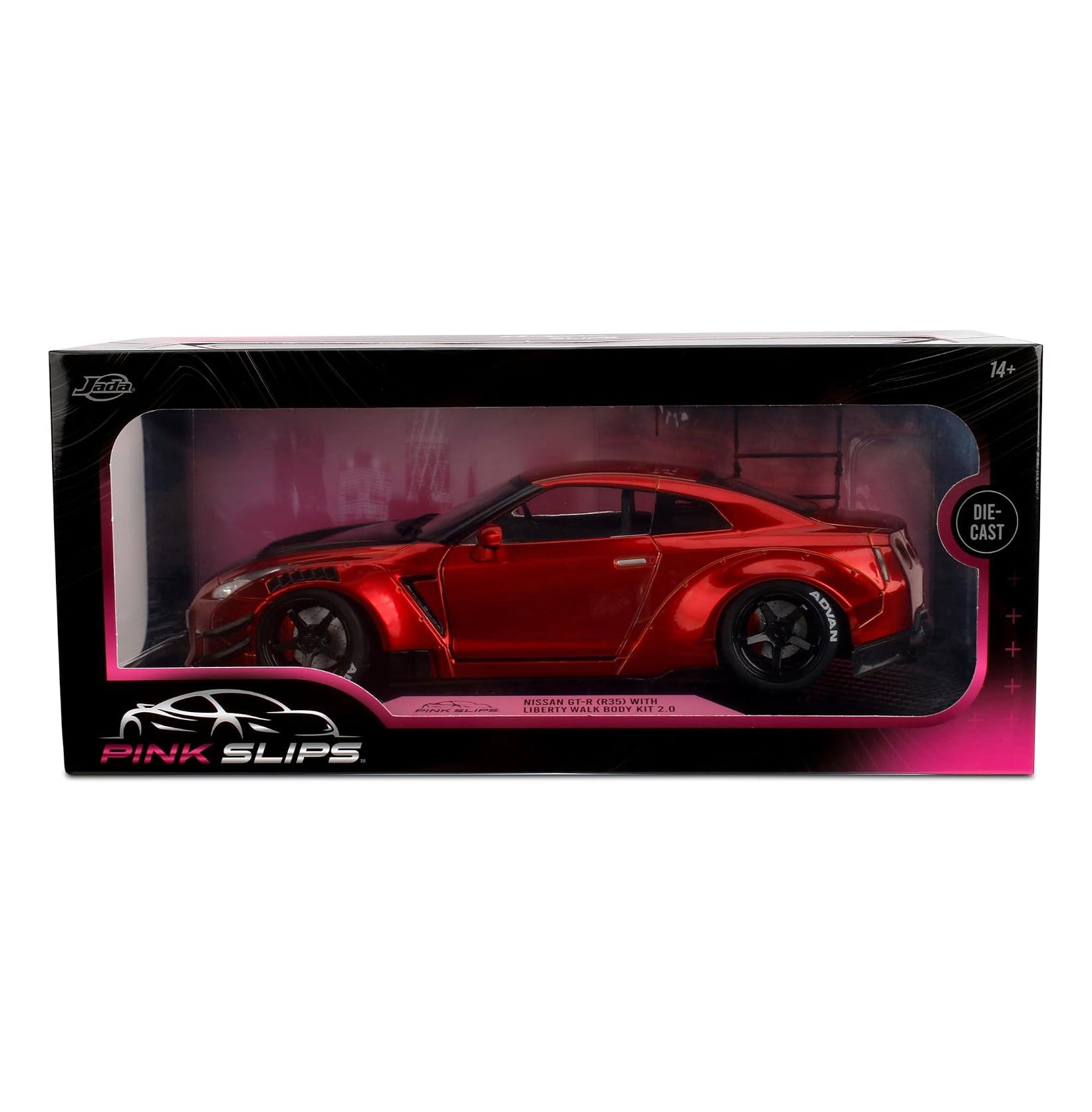 Jada Pink Slips Nissan GT-R R35-1:18 Scale Diecast Model with Opening Doors and Working Steering - for Collectors