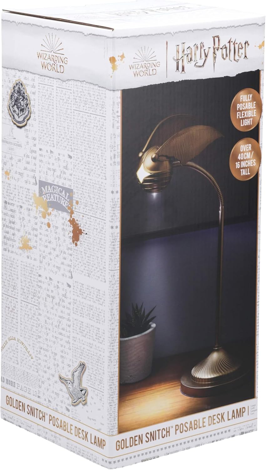Golden Snitch Posable Desk Lamp - Officially Licensed Harry Potter Light for Bedside Table Reading, Flexible Neck