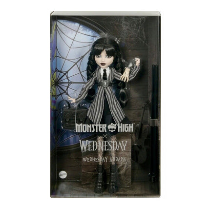 Monster High Wednesday Doll and Accessories, Wednesday Addams Collectible in Nevermore Academy Uniform with Thing and Backpack, Doll Stand