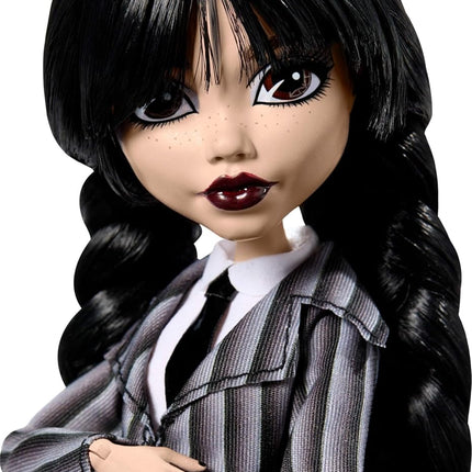 Monster High Wednesday Doll and Accessories, Wednesday Addams Collectible in Nevermore Academy Uniform with Thing and Backpack, Doll Stand