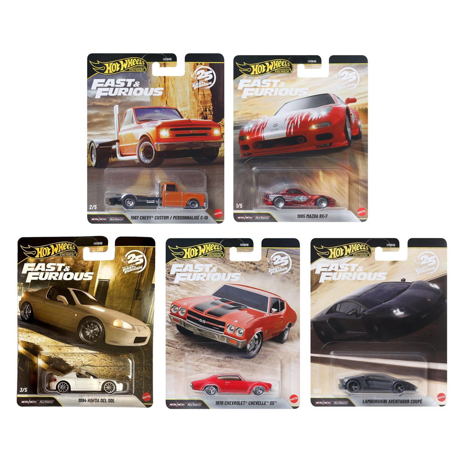Hot Wheels Premium 1:64 Scale Fast & Furious Collectible Die Cast Metal Toy Cars Model with Rubber Real Riders