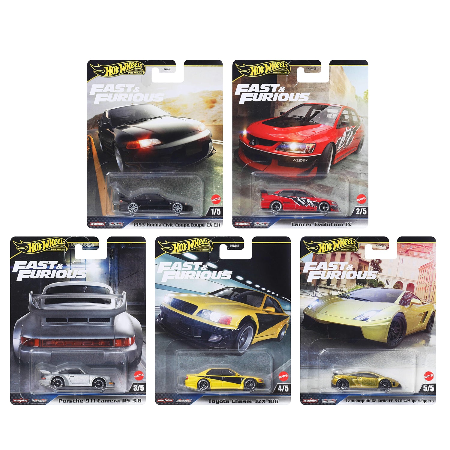 Hot Wheels Premium 1:64 Scale Fast & Furious Collectible Die Cast Metal Toy Cars Model with Rubber Real Riders