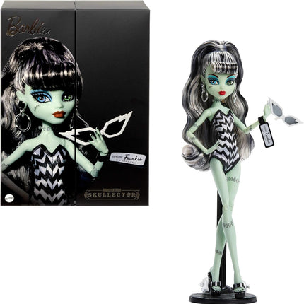 Monster High x Barbie Frankie Stein Doll with Original Barbie-Inspired Swimsuit and Solo in the Spotlight Black Evening Dress