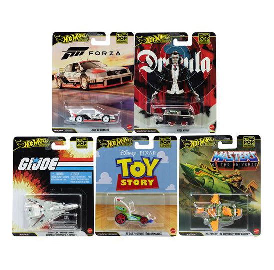 Hot Wheels 1:64 Scale Premium Die-Cast Pop Culture 2026 Mix with Real Riders Tires & Metal/Metal Body & Chassis