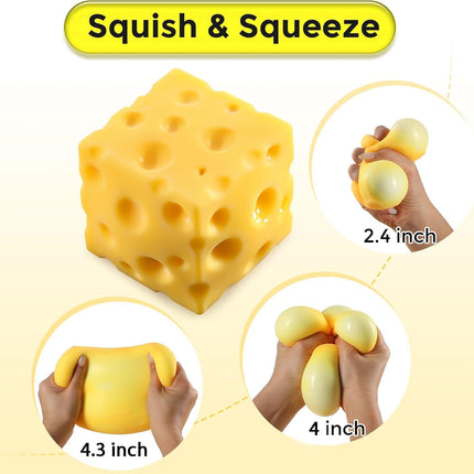 Squishy Gaint 4.33" Cheese Cube, Rising Sensory Fidget Squeeze Toy