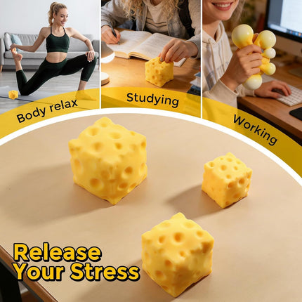 Squishy Gaint 4.33" Cheese Cube, Rising Sensory Fidget Squeeze Toy