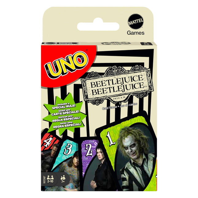 Mattel Games UNO Beetlejuice Beetlejuice Card Game for Kids, Adults & Family with Deck & Special Rule Inspired by The Movie