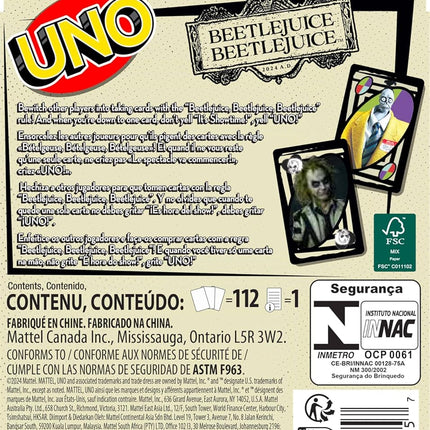 Mattel Games UNO Beetlejuice Beetlejuice Card Game for Kids, Adults & Family with Deck & Special Rule Inspired by The Movie