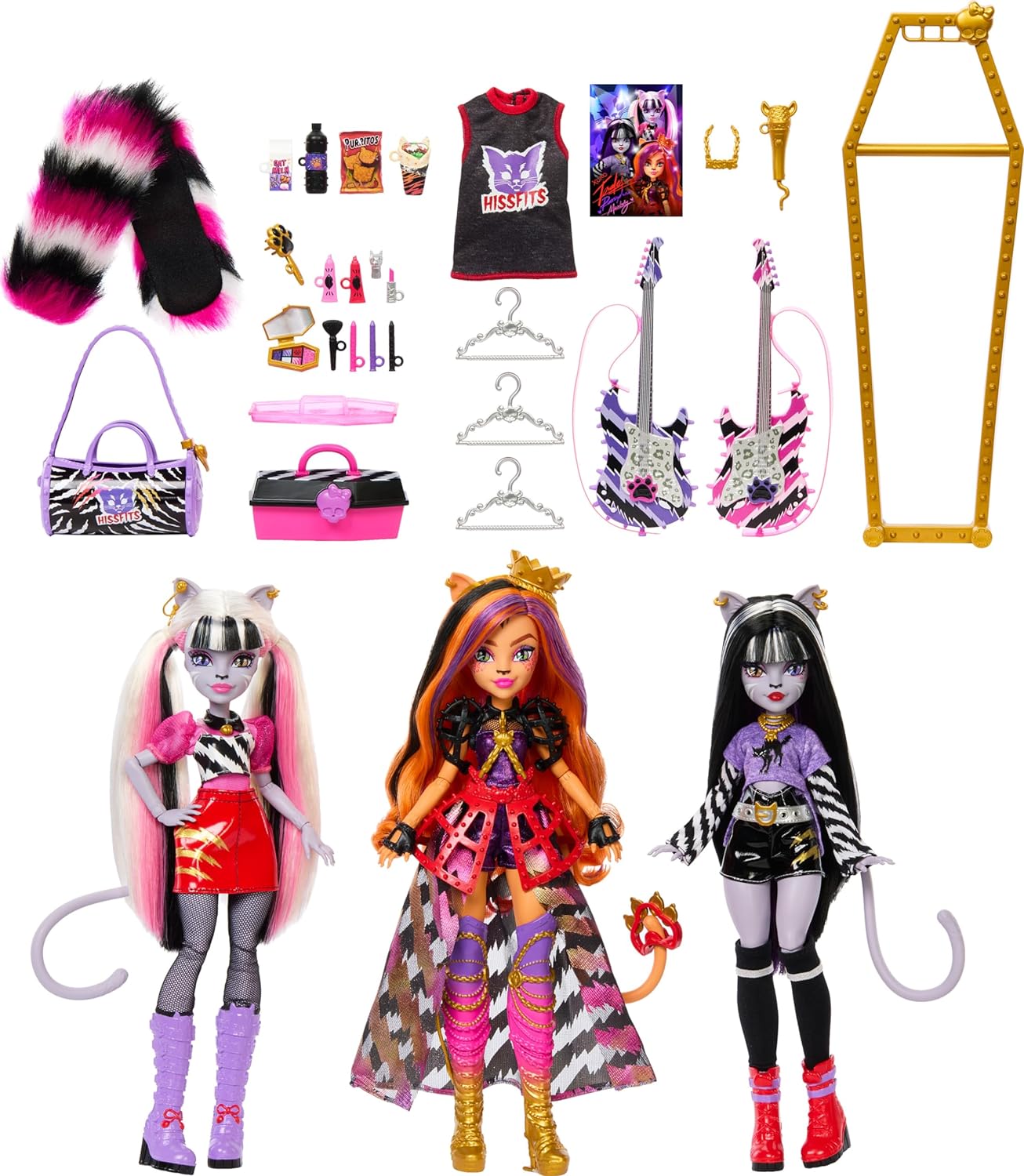 Monster High Dolls, the Hissfits Band three-Pack With Toralei Stripe,