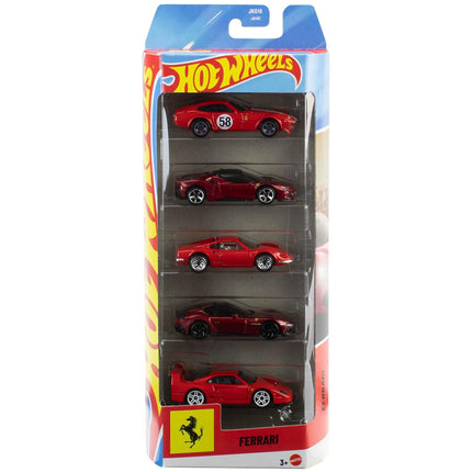 Hot Wheels Toy Ferrari Cars, Die-Cast 5-Pack in 1:64 Scale, Officially Licensed Set of 5 Ferrari Collectible Vehicles for Play or Display