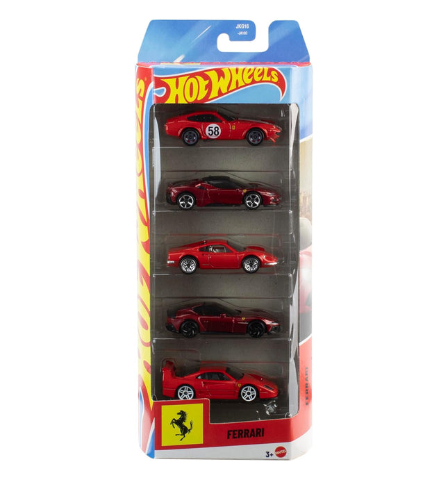 Hot Wheels Toy Ferrari Cars, Die-Cast 5-Pack in 1:64 Scale, Officially Licensed Set of 5 Ferrari Collectible Vehicles for Play or Display