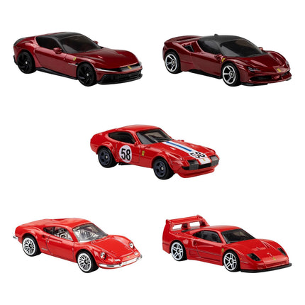 Hot Wheels Toy Ferrari Cars, Die-Cast 5-Pack in 1:64 Scale, Officially Licensed Set of 5 Ferrari Collectible Vehicles for Play or Display
