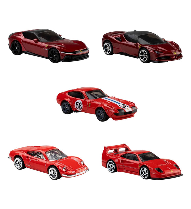 Hot Wheels Toy Ferrari Cars, Die-Cast 5-Pack in 1:64 Scale, Officially Licensed Set of 5 Ferrari Collectible Vehicles for Play or Display