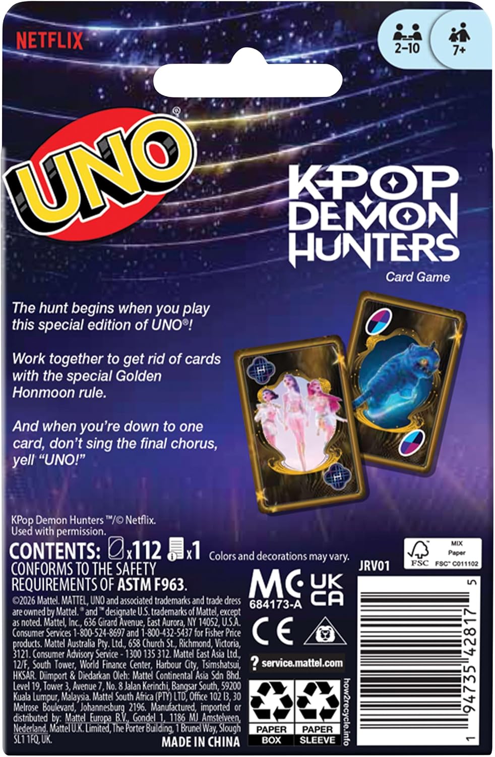 Mattel Games UNO K-POP Demon Hunters Card Game for Kids, Adults & Family with Deck & Special Rule Inspired by The Movie