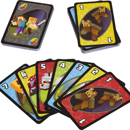 Mattel Games UNO Minecraft Card Game for Kids, Adults & Family with Deck & Special Rule Inspired by Videogame