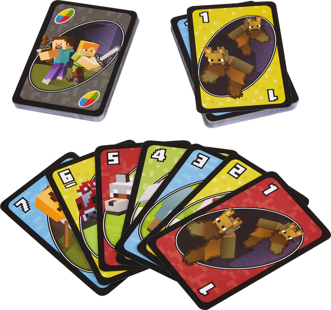 Mattel Games UNO Minecraft Card Game for Kids, Adults & Family with Deck & Special Rule Inspired by Videogame