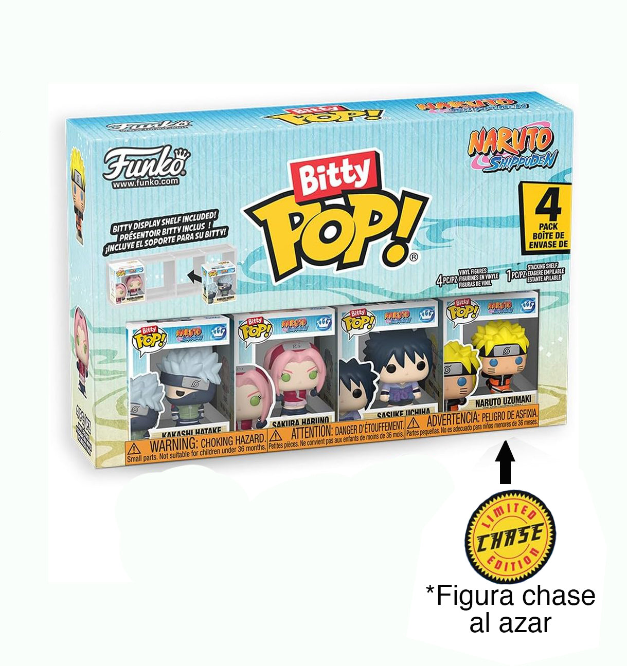 Funko Pop! Bitty: Naruto Shippuden 4PK - Kakashi Hatake, Sakura Haruno, Sasuke Uchiha, and Random Chase Figure