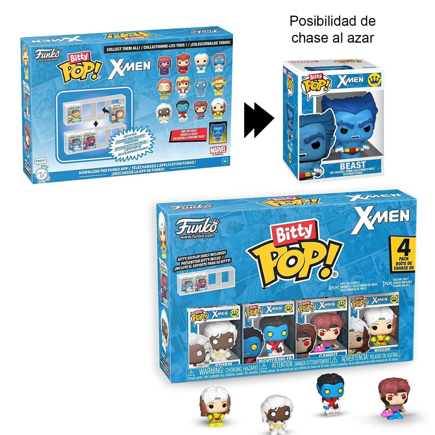 Funko Bitty POP!: X-MEN, Rogue, Nightcrawler, Gambit, & Storm Figures