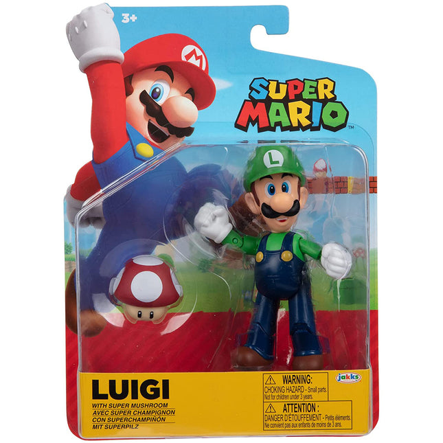 SUPER MARIO 4-Inch Acation Figures Luigi with Red Mushroom