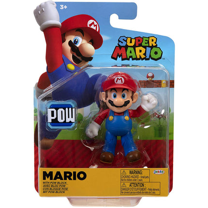 SUPER MARIO Collectible Mario 4" Poseable Articulated Action Figure with POW Accessory