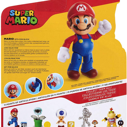 SUPER MARIO Collectible Mario 4" Poseable Articulated Action Figure with POW Accessory