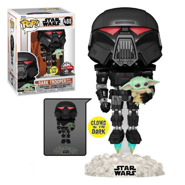 Funko Pop! Star Wars: The Mandalorian - Dark Trooper with Grogu (Glow-in-The-Dark Special Edition)
