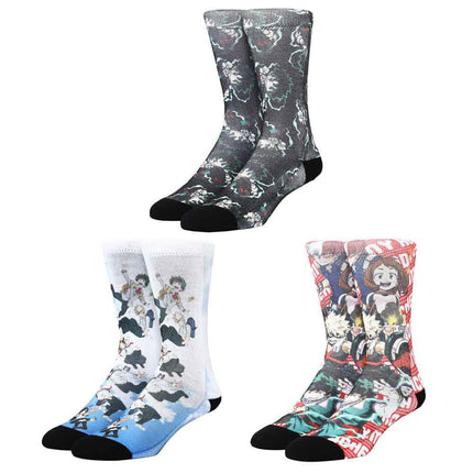 My Hero Academia Sublimated Print 3 Pair Youth Crew Socks