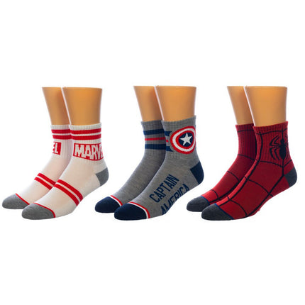 Marvel Quarter Mens 3Pk Socks Set (One Size Only)