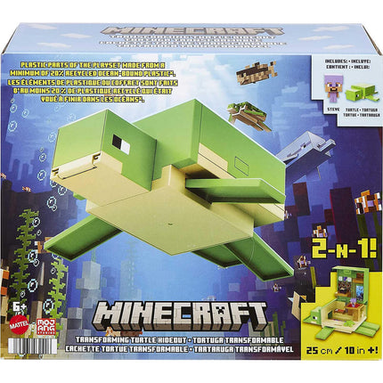 Minecraft Transforming Turtle Hideout, Authentic Pixelated Video-Game Role Play, Electronic, Action Toy to Create, Explore and Survive, Steve, Turtle