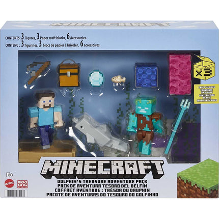 Minecraft Treasure Hunt Adventure Pack Figures, Accessories and Papercraft Blocks, Complete Play in a Box