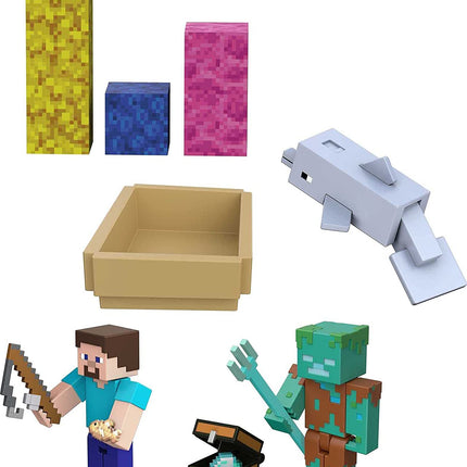 Minecraft Treasure Hunt Adventure Pack Figures, Accessories and Papercraft Blocks, Complete Play in a Box