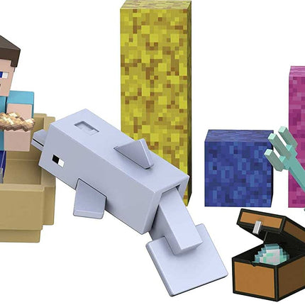 Minecraft Treasure Hunt Adventure Pack Figures, Accessories and Papercraft Blocks, Complete Play in a Box