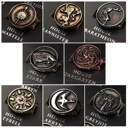 Game of Thrones House Sigil Ring Set | 8 Adjustable Rings