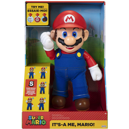 SUPER MARIO It's-A Me, Mario! Collectible Action Figure, Talking Posable Mario Figure, 30+ Phrases and Game Sounds – 12 Inches Tall
