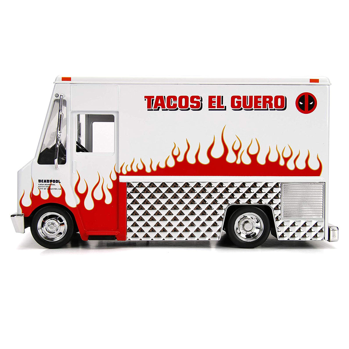 Marvel Deadpool & Taco Truck – Auto Die-Cast Scala 1:24 Con Figura Di Deadpool In Metallo – Collezionabile, Lunghezza 21 Cm